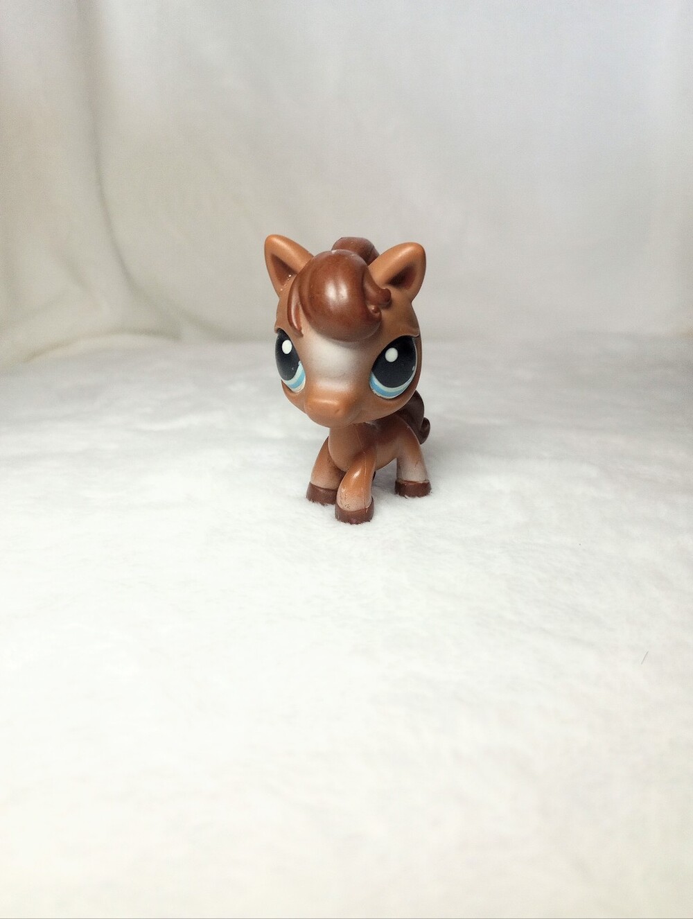 Littlest Pet Shop Pony Horse #337 Chocolate Brown Blue Eyes LPS Moving Bob Head